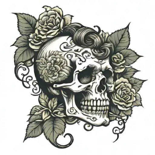 Skull An Rosas No Cabelo