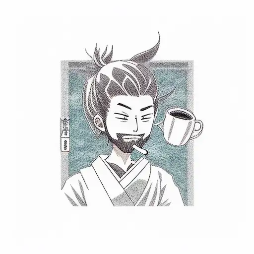 A Manga Character Drinking Coffee In A Serene Natural Setting