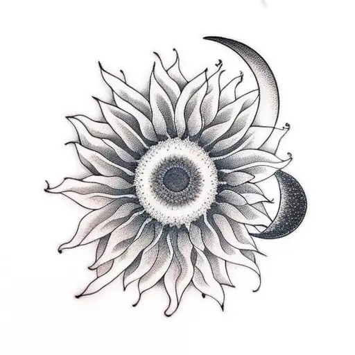 A Sunflower And Moon Intertwined