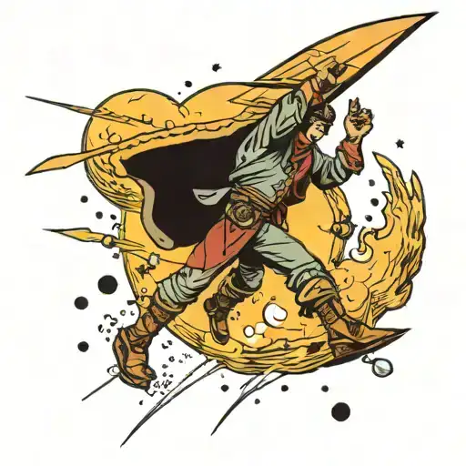 A Space Cowboy Hitting A Meteor With A Bat Shaped Like A Rocket Towards Earth