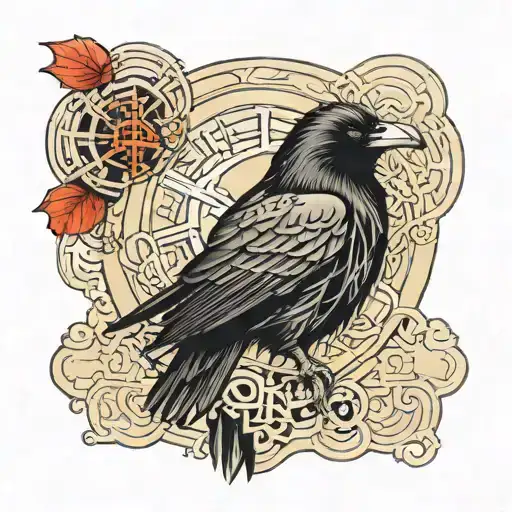 Raven With Vegvisir Rune Design