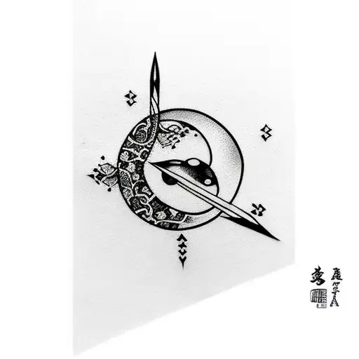 Arrow With Crecent Moon And Rose