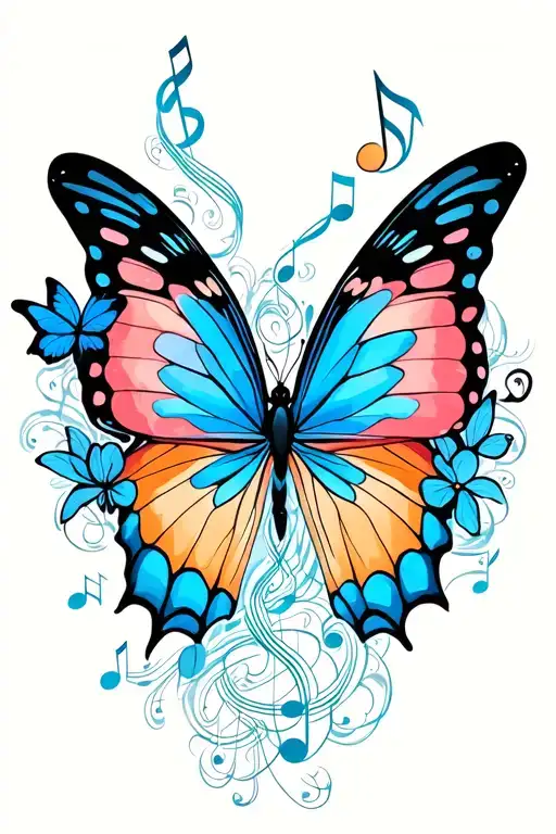 Butterflies With Music Notes Flowing
