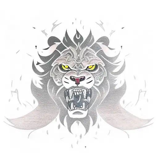 Roaring Lion In A Thunderstorm With Lightning