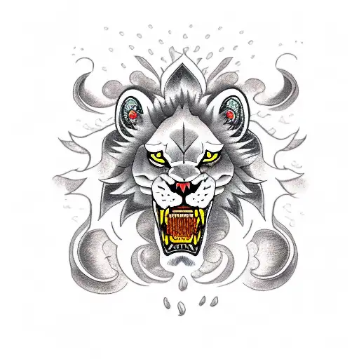 Roaring Lion With A Thunderstorm And Lightning