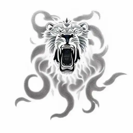 Roaring Lion With Lightning And Clouds Around For A Full Chest Piece