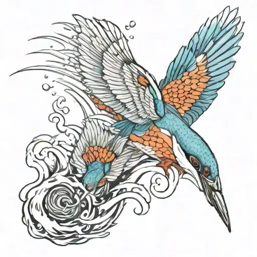 Kingfisher Diving Into Water