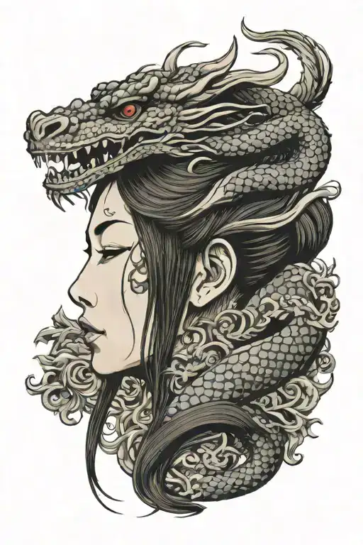 Head Of Girl With Dragon Around Her Face