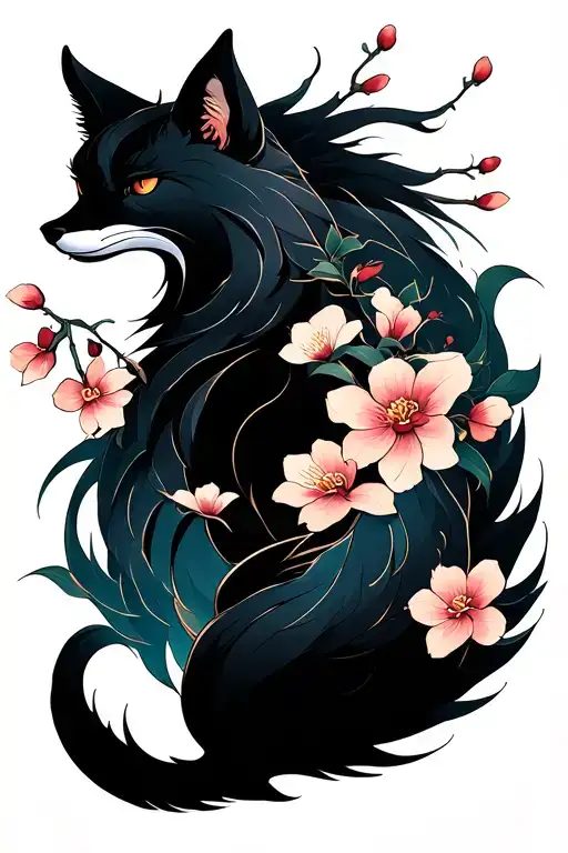 Nine Tailed Fox And Cherry Blossoms