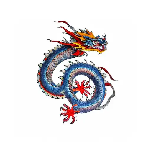 Dragon Going From Top To Bottom With Bushido Writed Hover