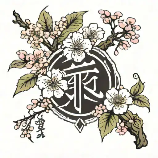 Make A Jappanses Kanji Courage Symbol Tattoo With Small Cherry Blossom Accents