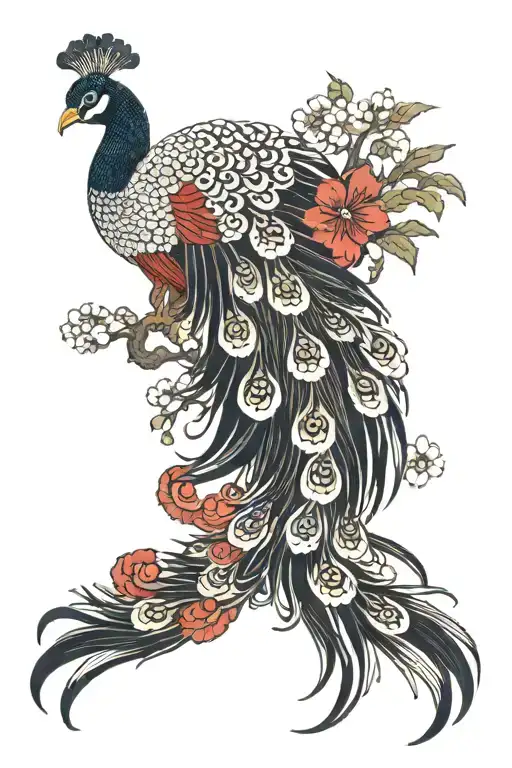 White Red Black Peacock