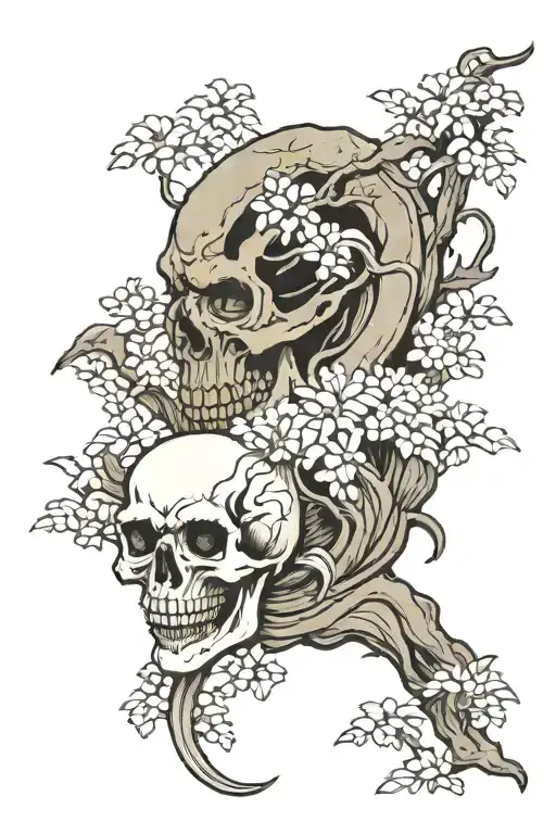 Hokusai Style With Skull Inside