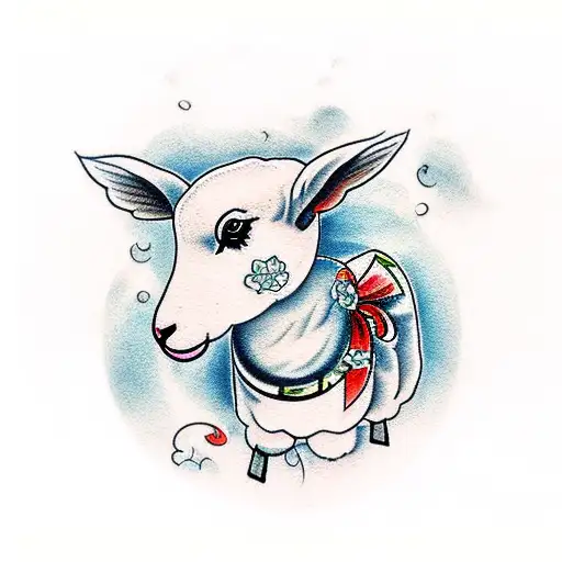 A Little Lamb With A Ribbon Around Her Neck