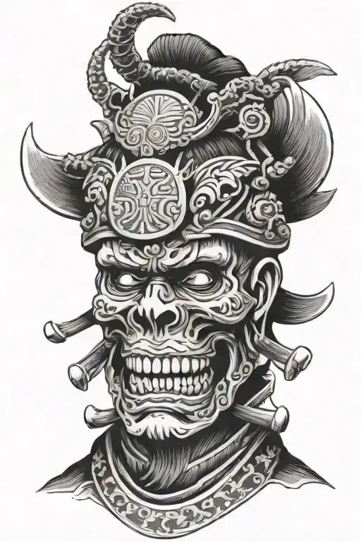 Skulled Samurai Head With Helmet