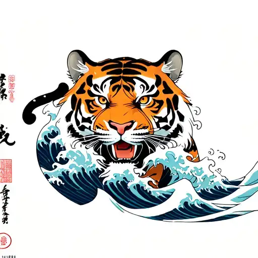 Tiger Surrounded By Waves Crashing