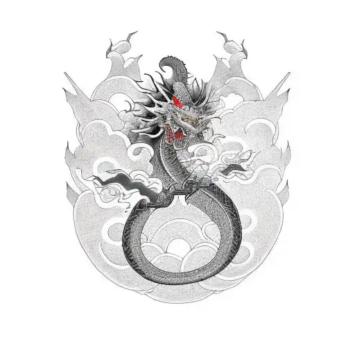 Back Tattoo With A Japanese Dragon And Samurai