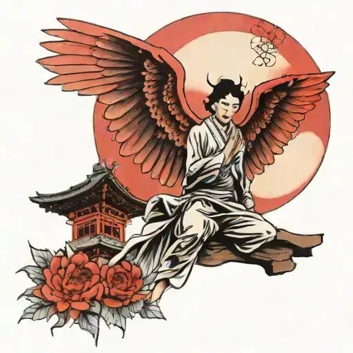 Angel Of The North And Red Moon