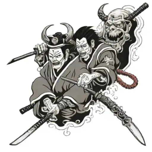 Samurai And Yokai Representing Death And Love