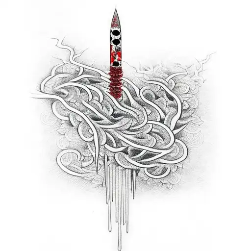 Katana Dripping Blood With Vines In The Barckground Black And White