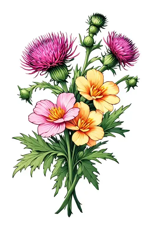 Scottish Thistle Pink Primrose Flower Bouquet