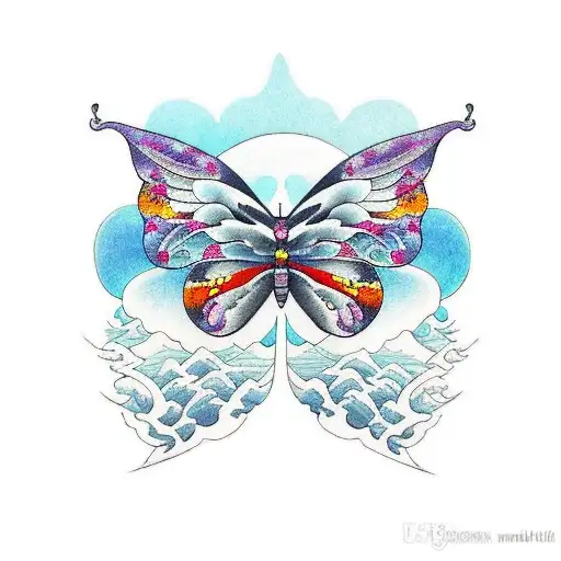 Butterfly With Mountains And Ocean Inside Wings