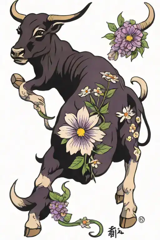 Purple Daisies W Taurus Bull