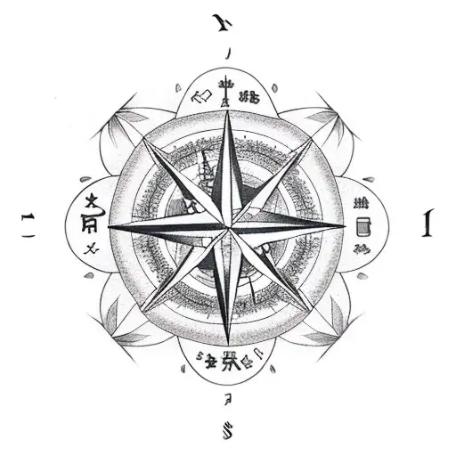 A Compass Rose Made Of Coffee Beans And Game Dice