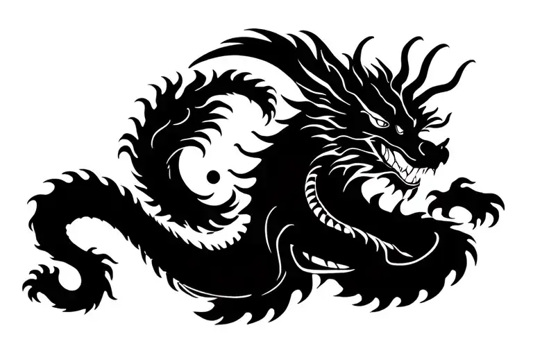 Dragon Flying Towards Bright Shining Full Moon Merging Together