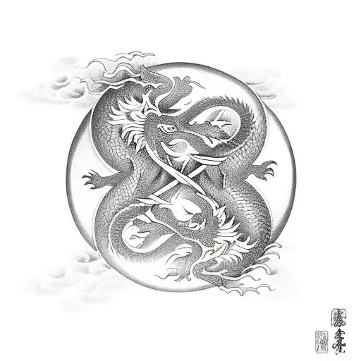 Dragon With Separeted Ying Yang