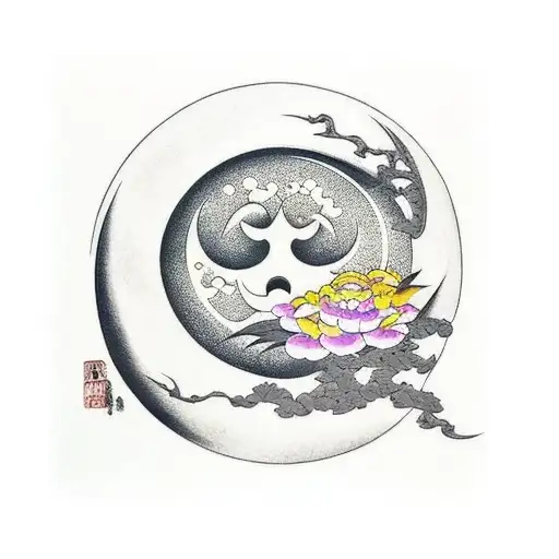 Moon And Flowers With Ninja