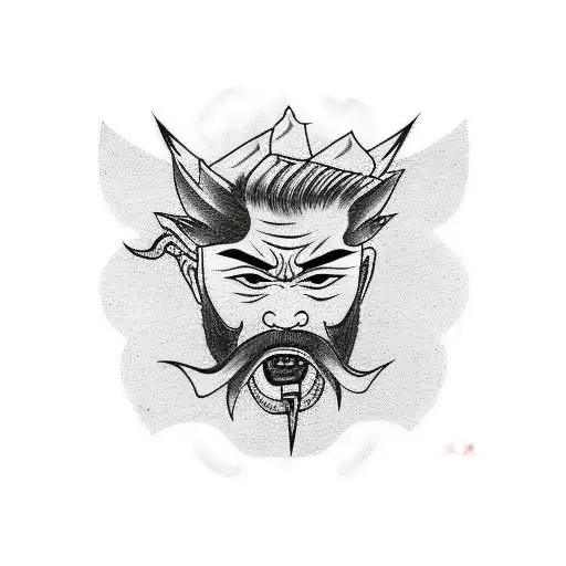 Lightning At The Back With Samurai Face