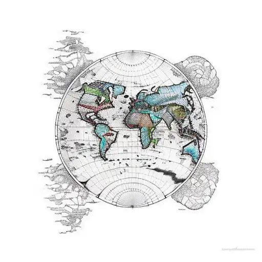 World Map With A Turtle On The Side And Inside The Turtle The Name Tania On A Forearm