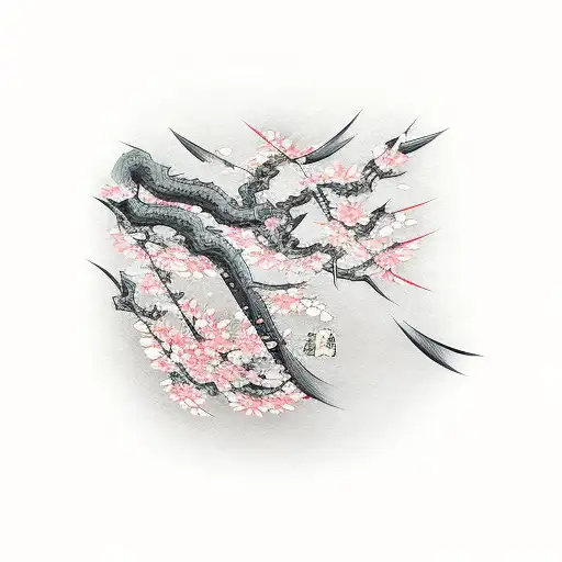 Katana Covered In Cherryblossom Tree