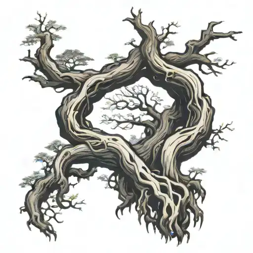 Big Old Tree Roots Exposed And Long Branches With Some Leaves