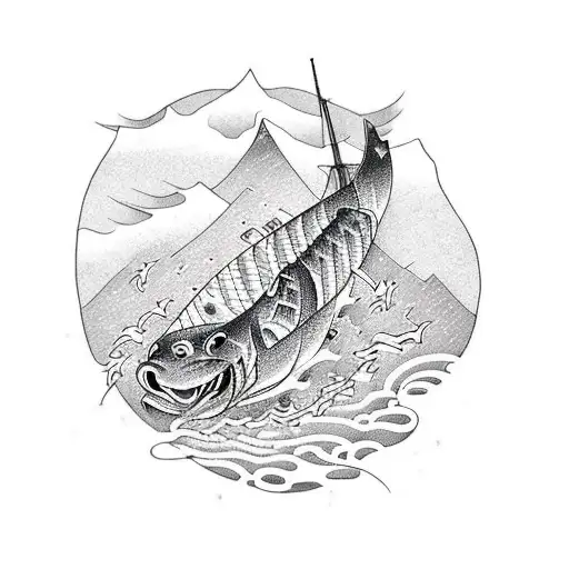 The Shadow Of A Fisherman And In The Background An Aurora Borealis