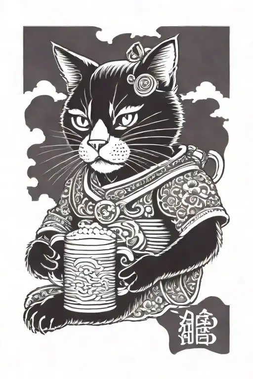 Samurai Cat With Beer Katana In The Horizon