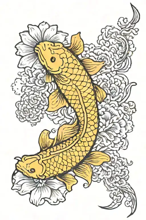 Zodiac Sign Pieces And Koi Fish And Lutos Flower Blooming
