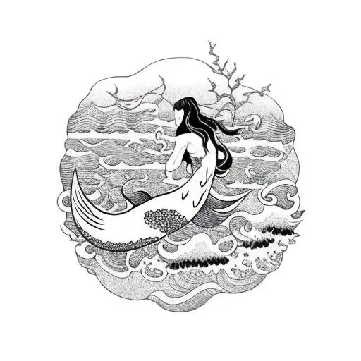 Mermaid On Rock With Rolling Waves