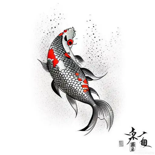 Koi Fish With Black Waves