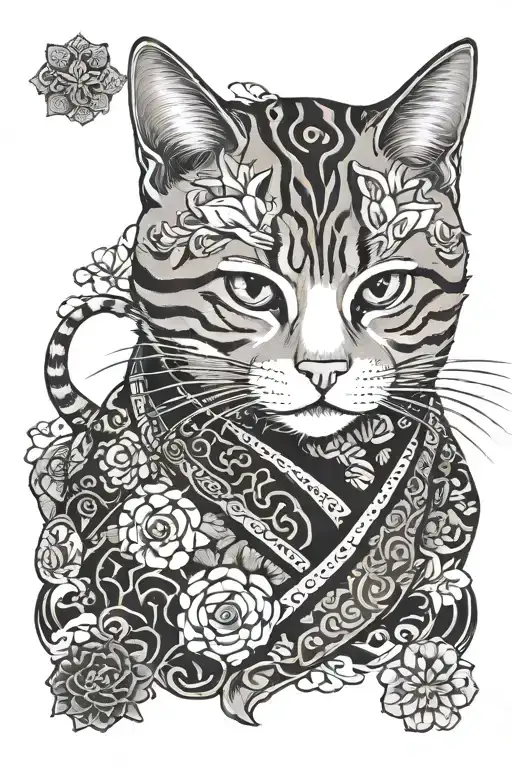 Ginger Cat With Black And White Bandana