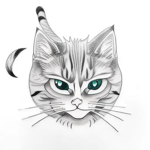A Minimalist Tattoo Of An Anime-inspired Cat Character Holding A Tattoo Machine