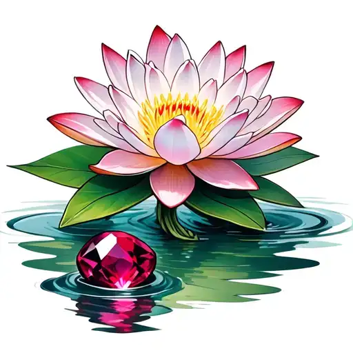 Ruby Stone With Water Lily Flower