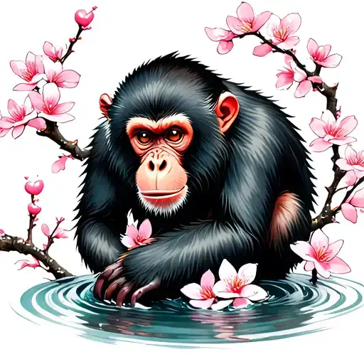 Snow Monkey Hot Springs Cherry Blossom