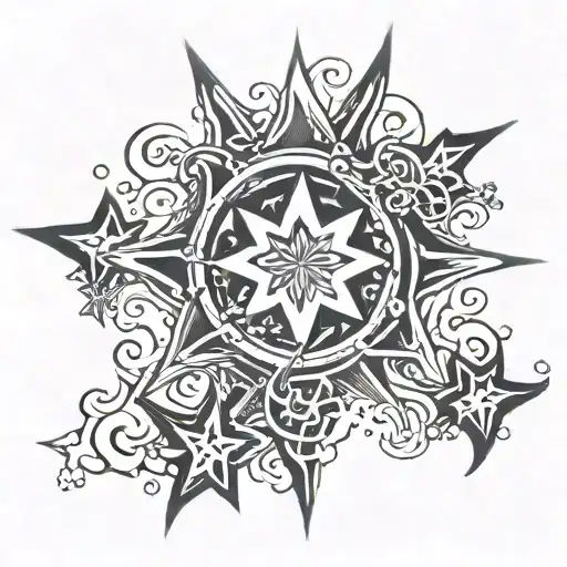 Water Streaks And Drops Surrounding A 4 Point Star