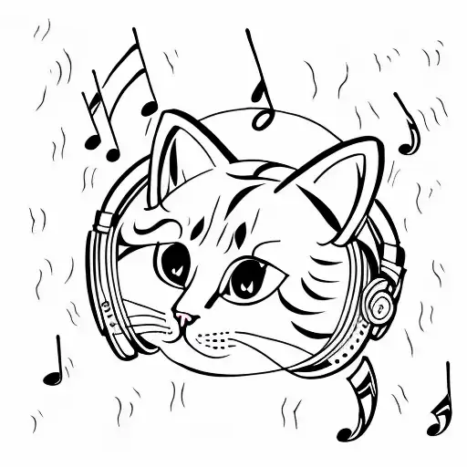 A Cat Wearing Headphones With Musical Notes Forming Its Fur