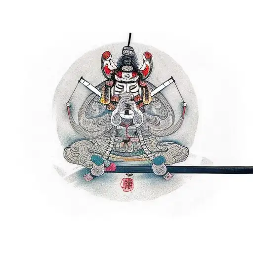 Samuri Wearing Straw Jingasa And Holding A Samuri Sword