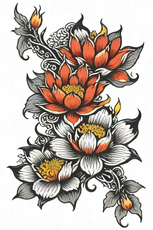 Flames And Lotus Flowers