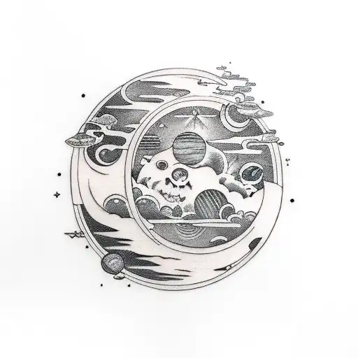 Planets And Moon With Demons