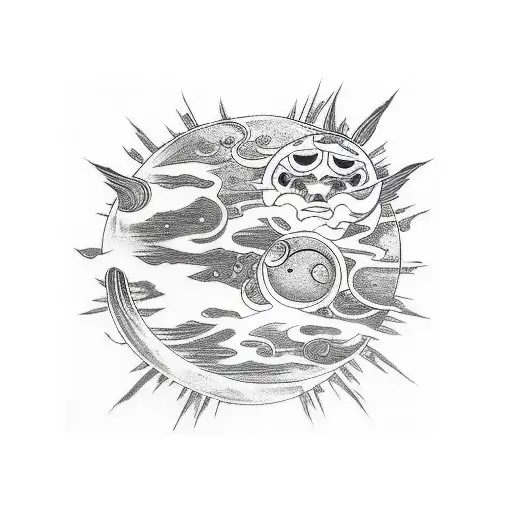 Planets And Moon With Demon Samurai